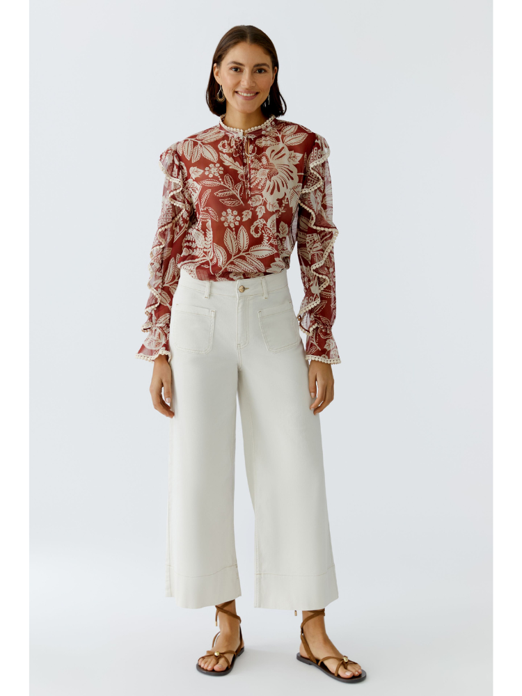 Oui Ruffle Trim Blouse Red