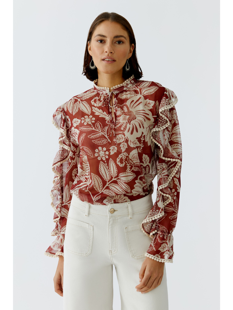Oui Ruffle Trim Blouse Red
