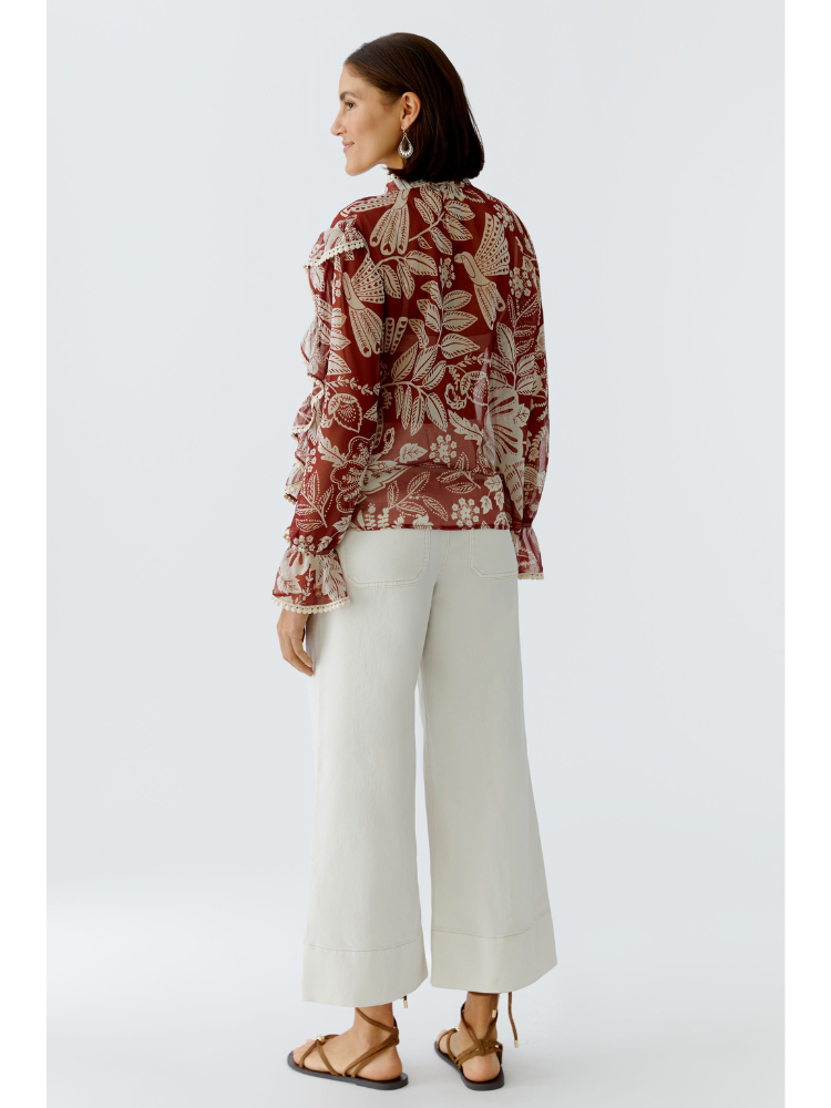 Oui Ruffle Trim Blouse Red