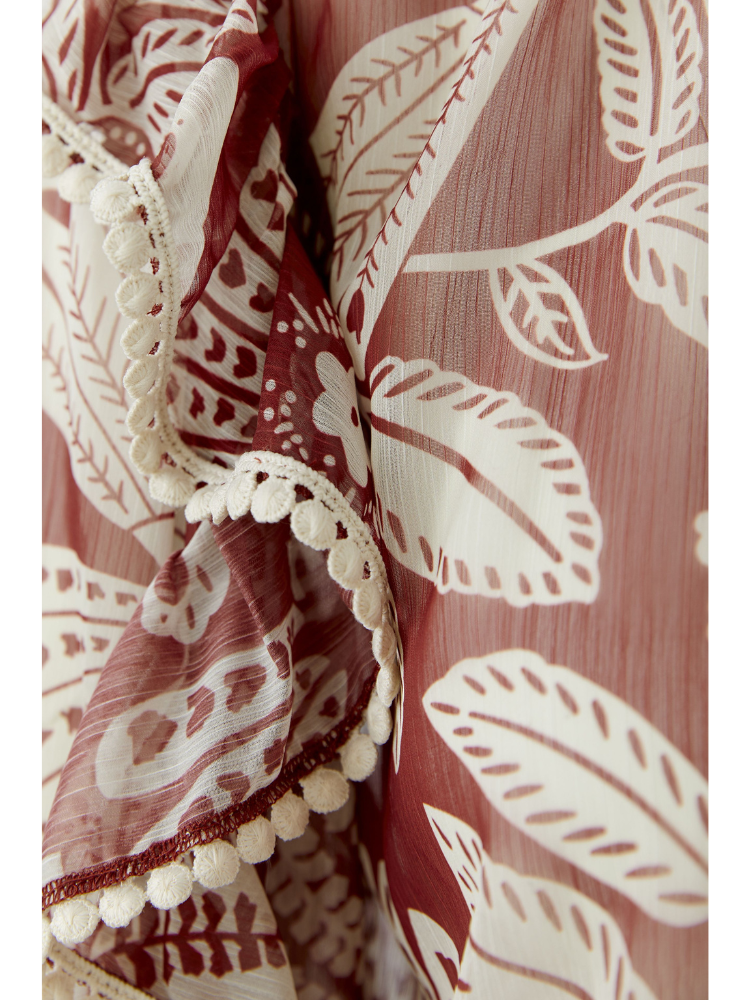 Oui Ruffle Trim Blouse Red