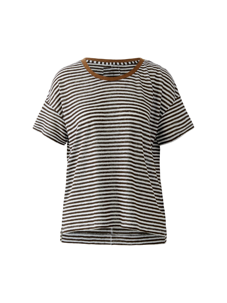 Oui Linen T-Shirt Dark Brown Off White