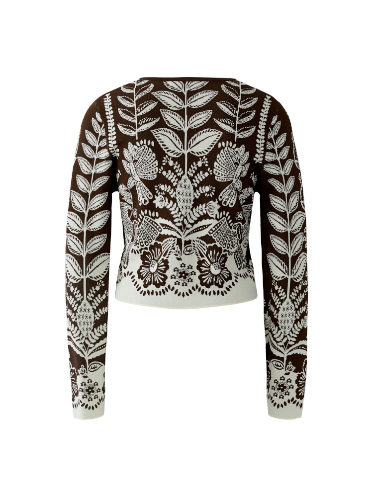 Oui Cardigan Dark Brown Off White