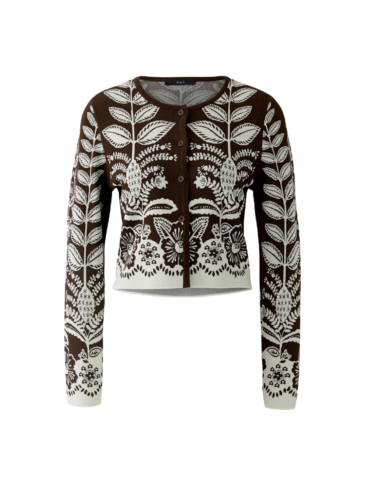 Oui Cardigan Dark Brown Off White