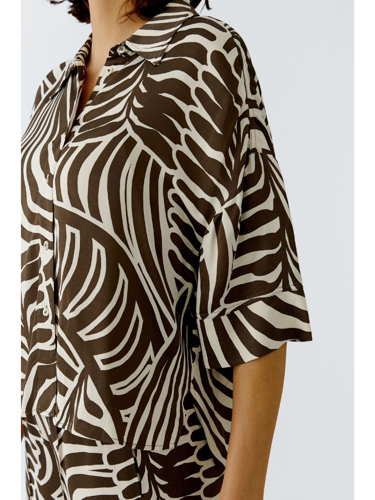 Oui Blouse Dark Brown Off White