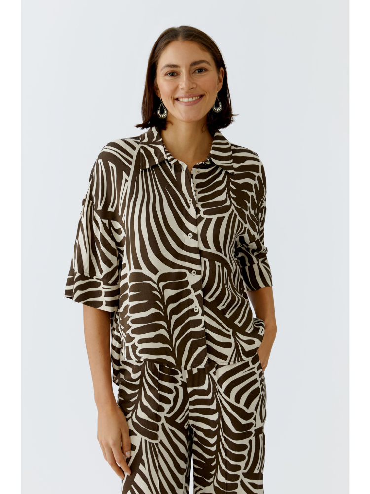Oui Blouse Dark Brown Off White