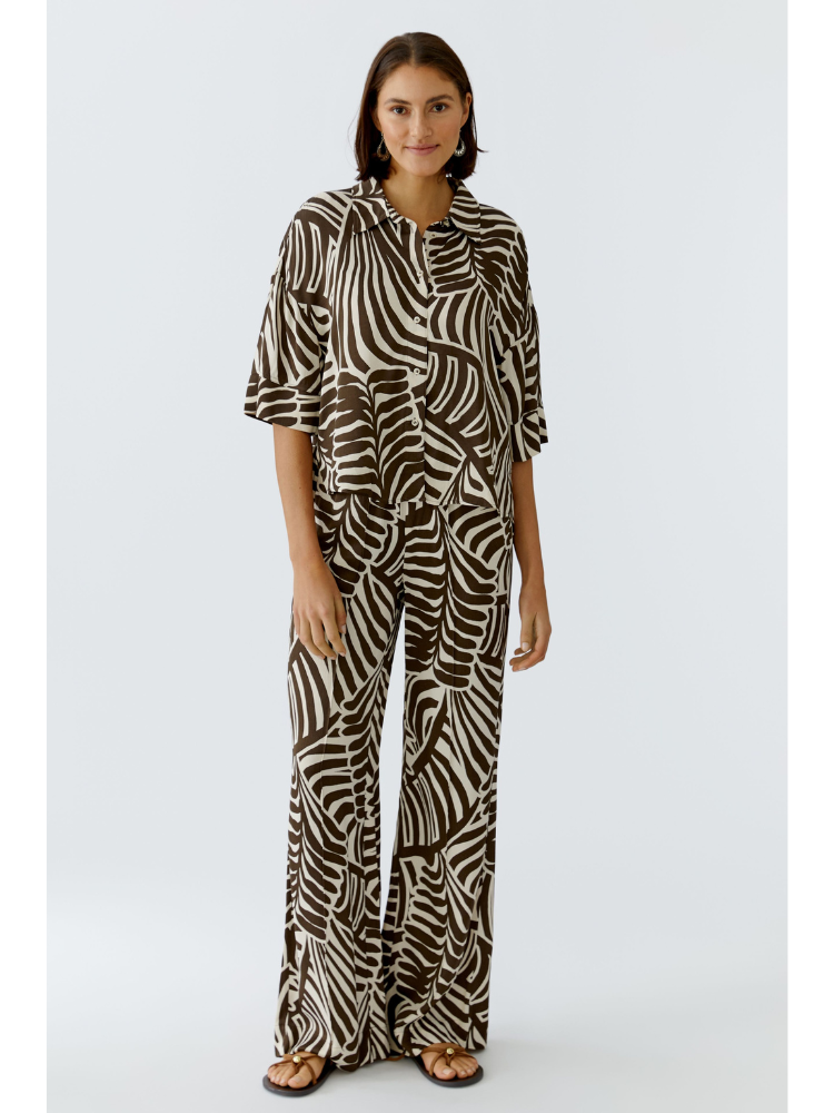 Oui Blouse Dark Brown Off White