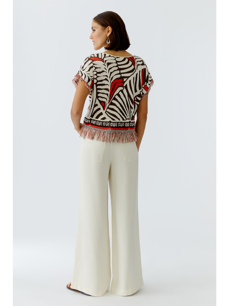 Oui Jumper Dark Brown Off White