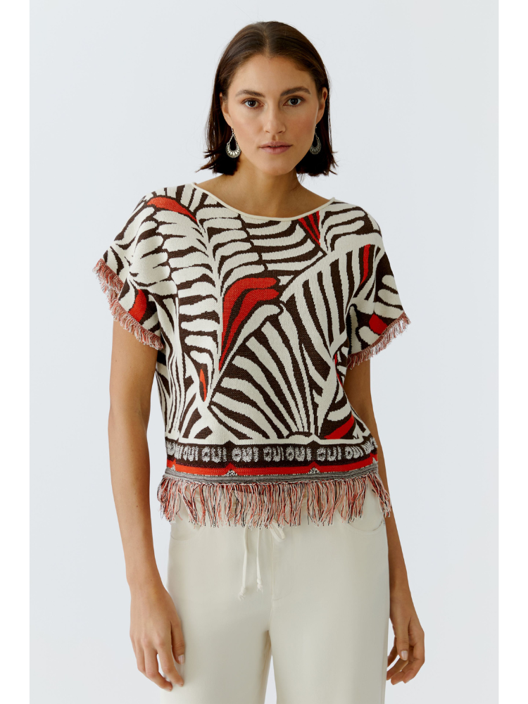 Oui Jumper Dark Brown Off White