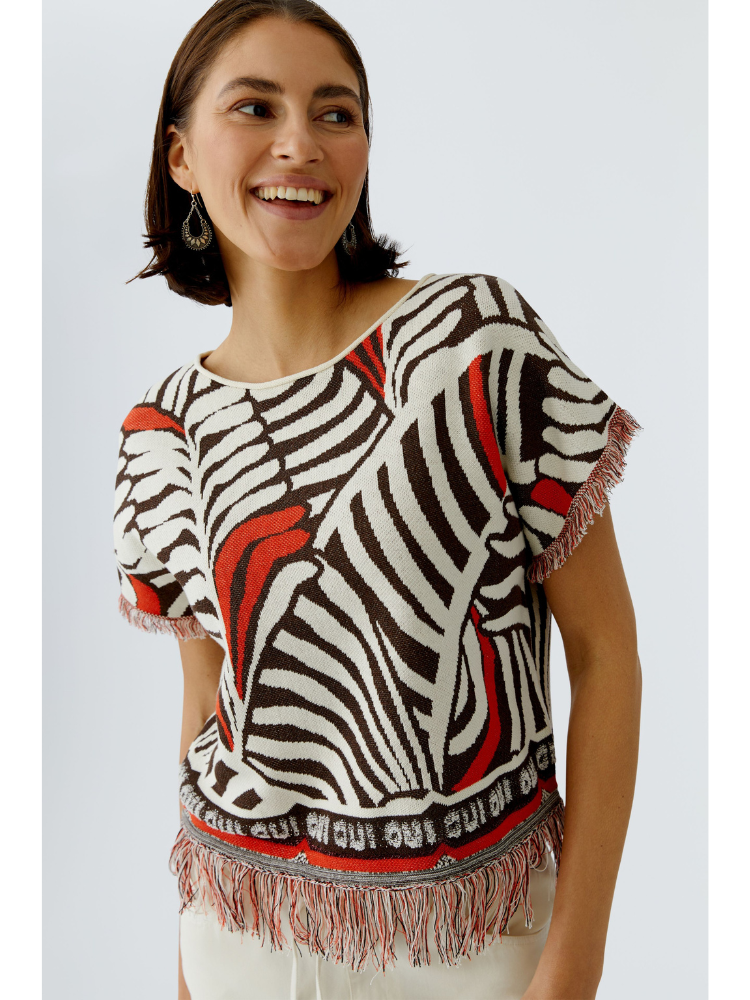 Oui Jumper Dark Brown Off White