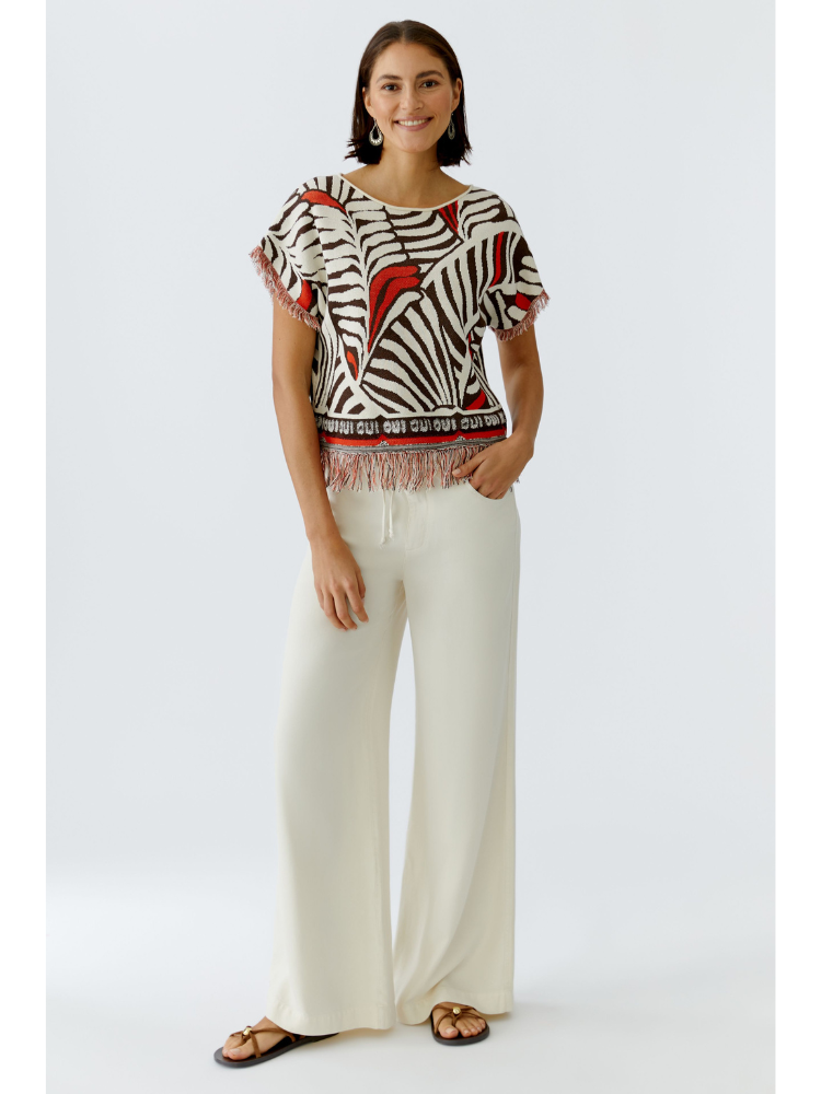 Oui Jumper Dark Brown Off White