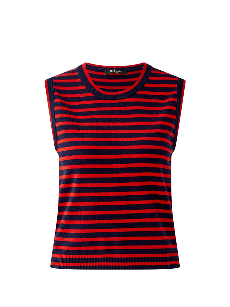 Miss Lagotte Sleeveless Knit Top Blue & Red
