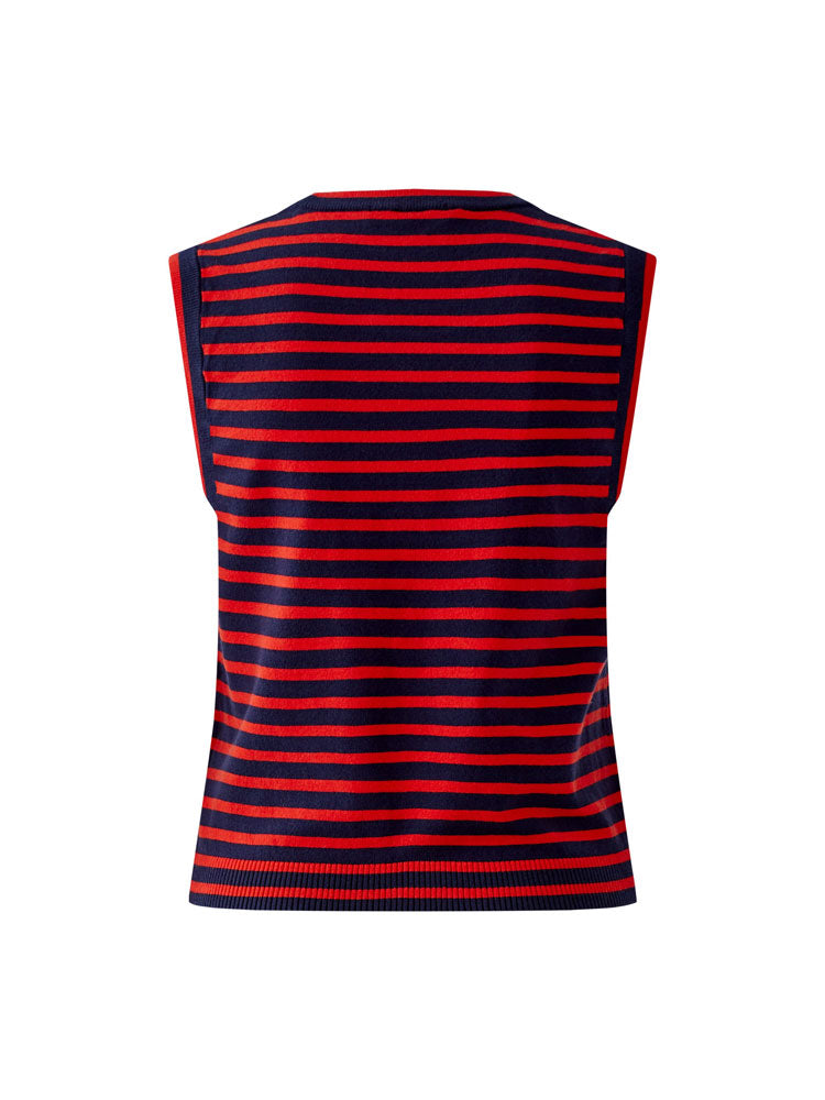 Miss Lagotte Sleeveless Knit Top Blue & Red