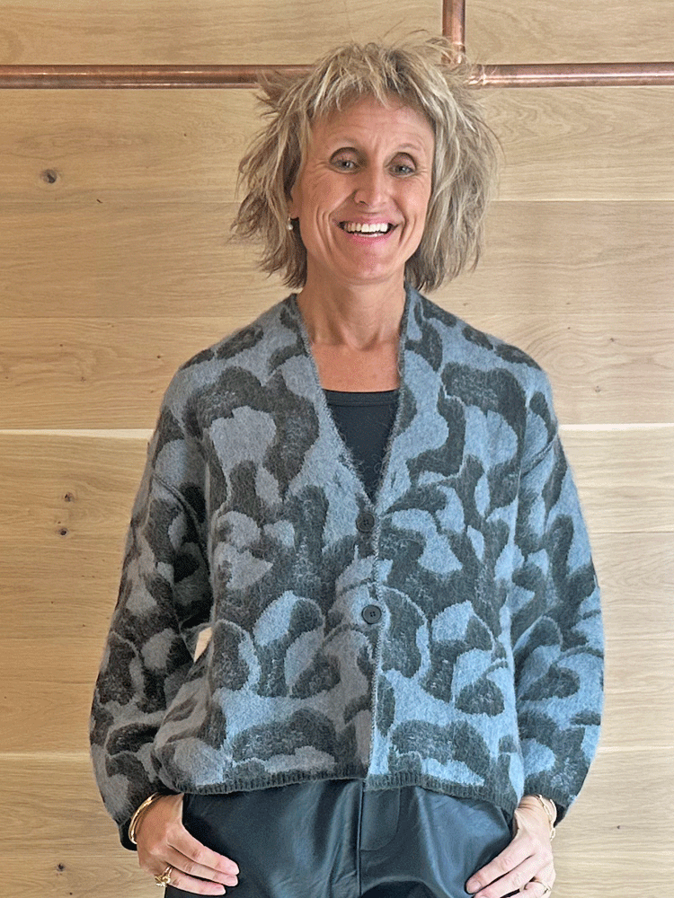 Floor Jacquard Cardigan with Flowers Moss