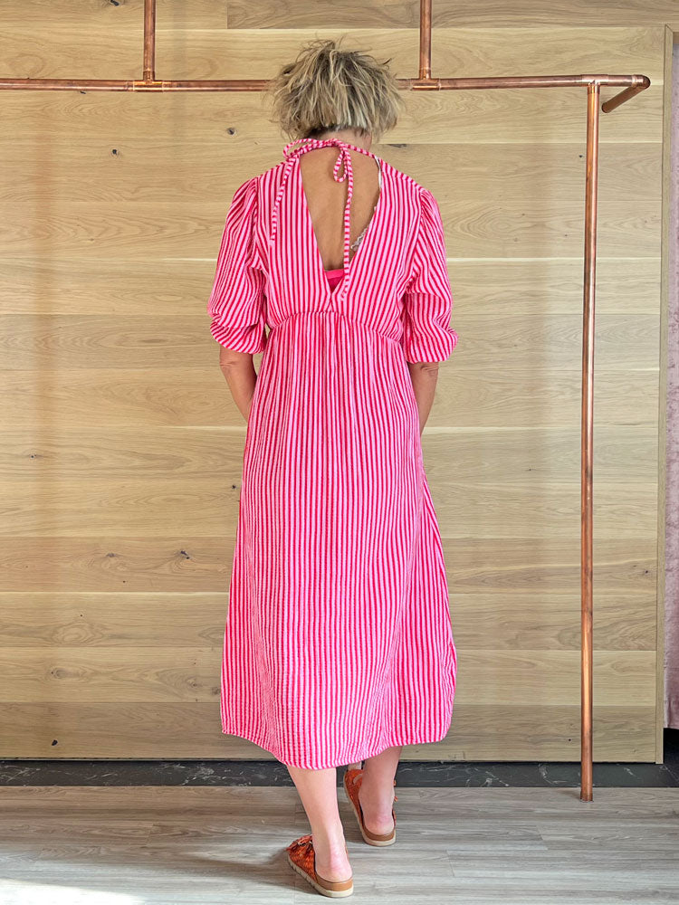 ACL Striped Cotton Dress Pink
