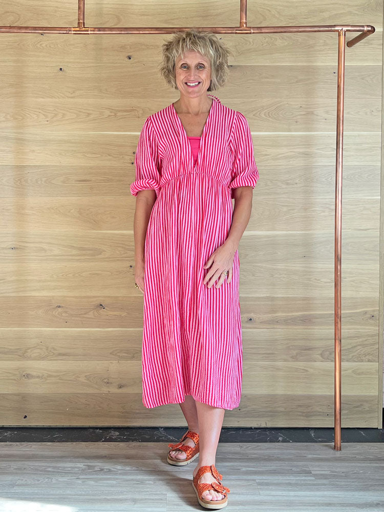 ACL Striped Cotton Dress Pink