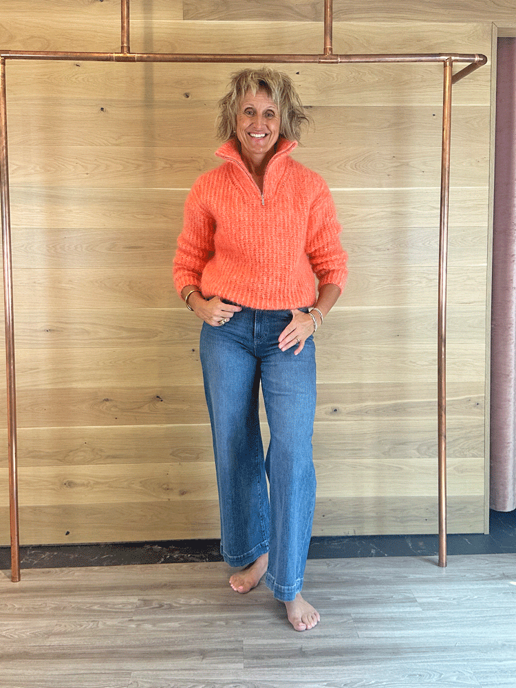TWNS The Label Arana Over-Sized Half Zip Funnel Neck Sweater Fire Snow