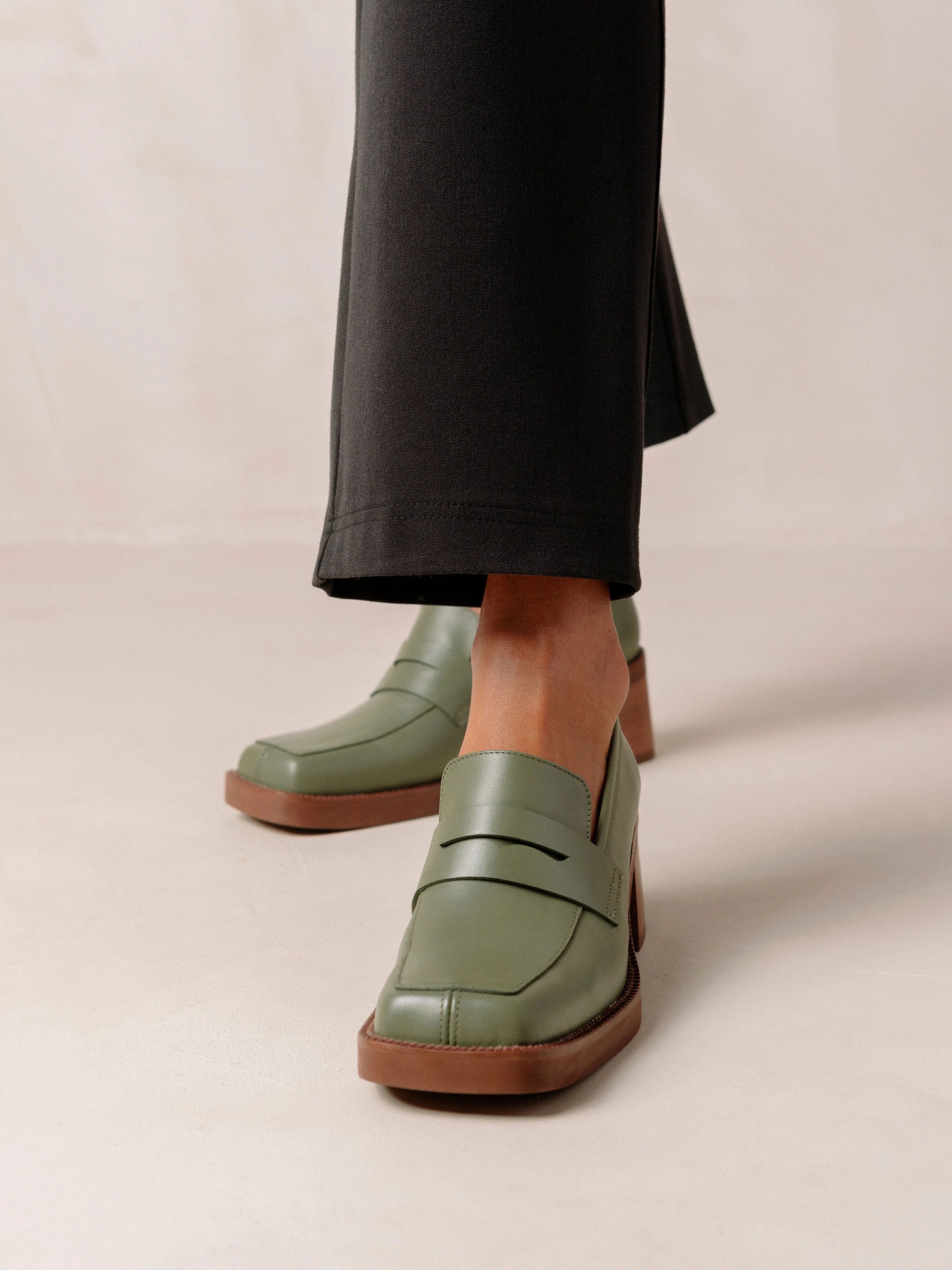 Alohas Roxanne Heeled Loafers Dusty Olive Renee s