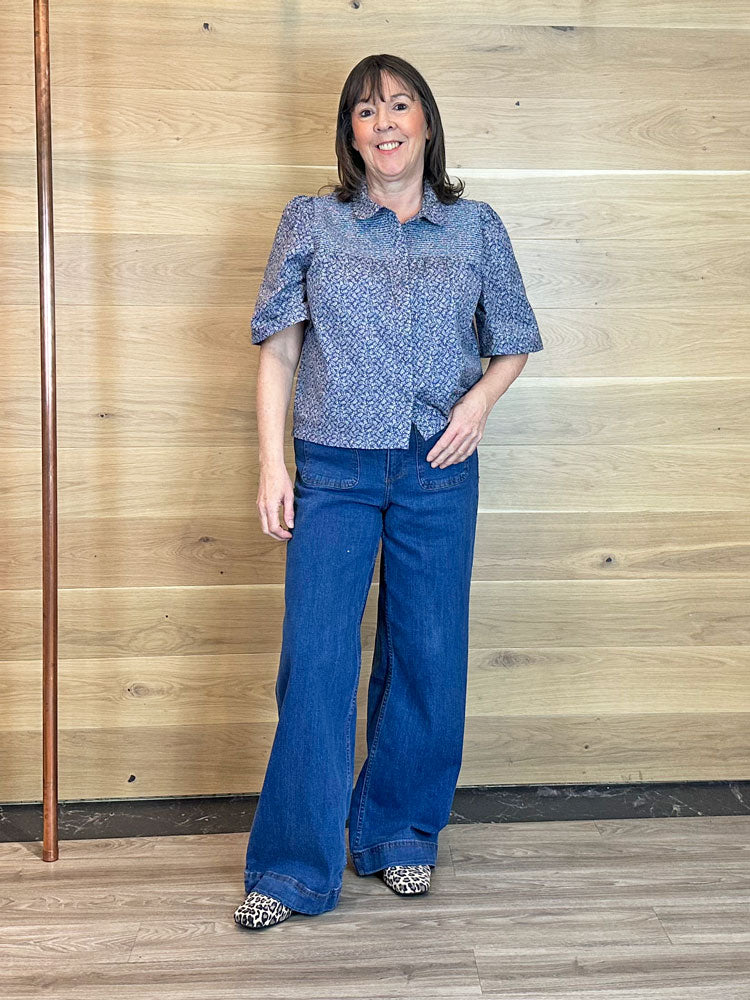 B Young Bykomma Wide Leg Pocket Detail Jeans Mid Blue