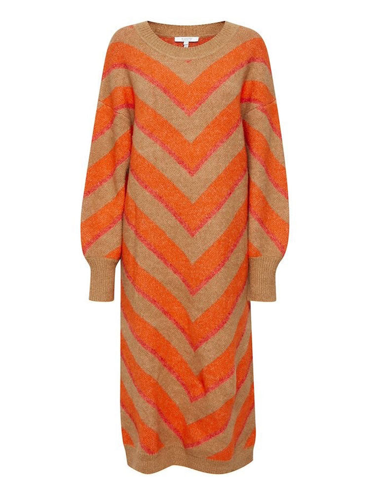 B Young ByMica Stripe Dress Flame Mix
