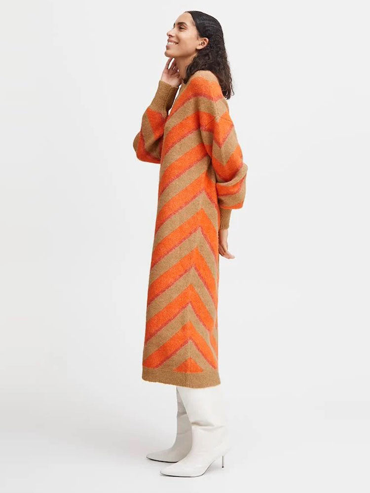 B Young ByMica Stripe Dress Flame Mix