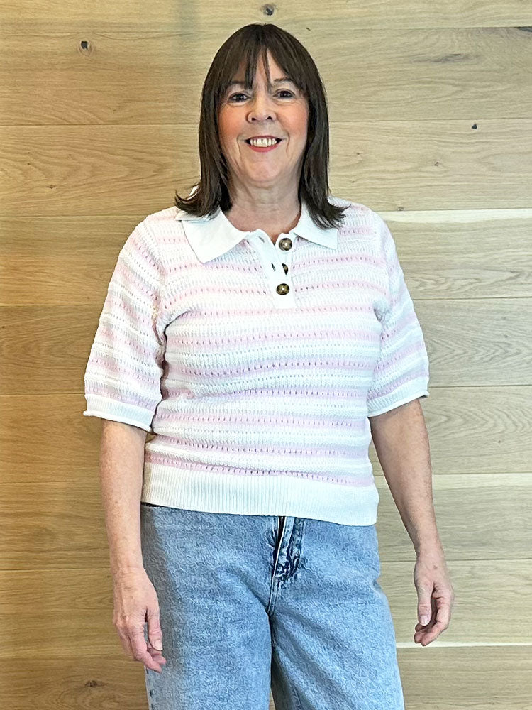 B Young ByMikala Polo Jumper Parfait Pink Stripe