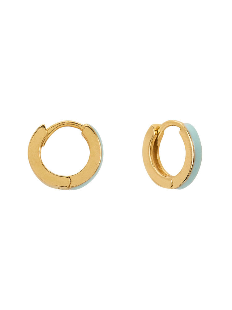 Une A Une Aqua and Gold Huggie Earrings