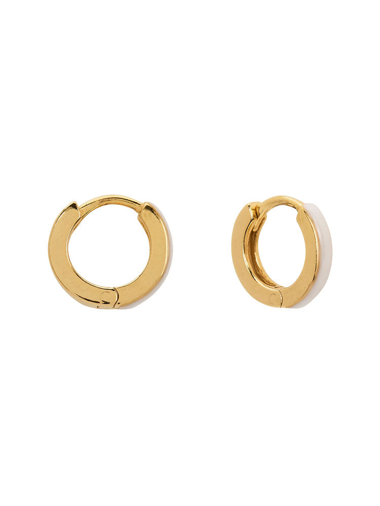 Une A Une White and Gold Huggie Earrings