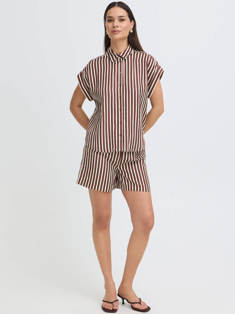 B Young ByEvino Shorts Brown Stripe