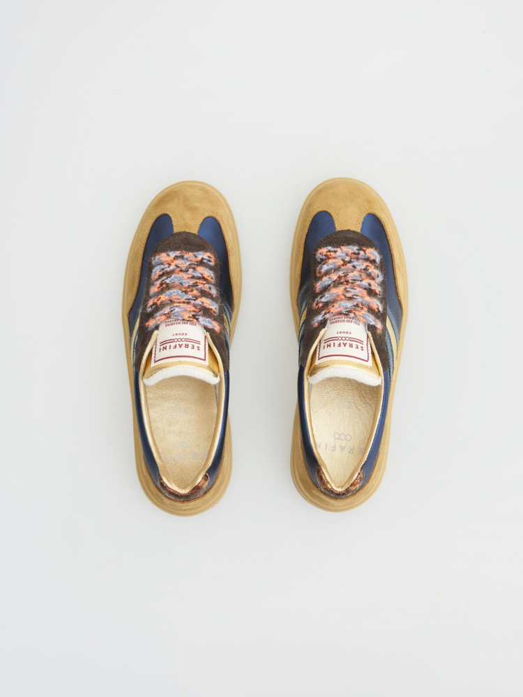 Serafini Court Trainers Night Sky Beige Gold
