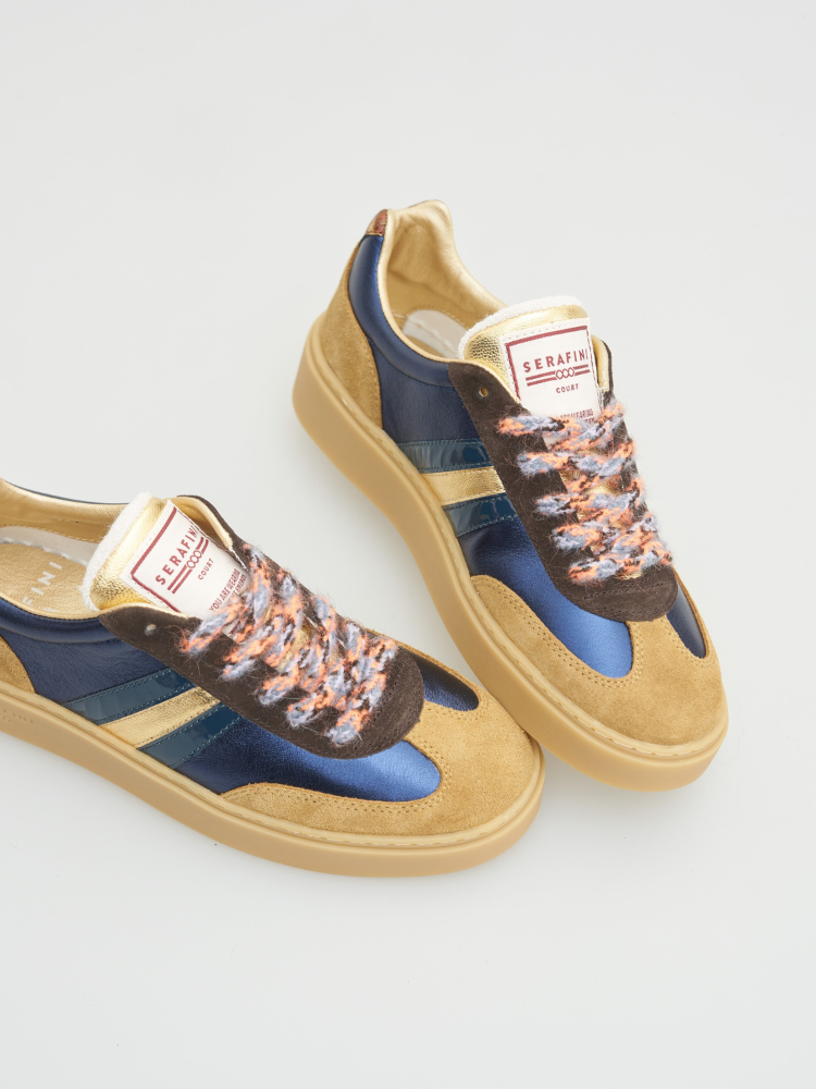 Serafini Court Trainers Night Sky Beige Gold