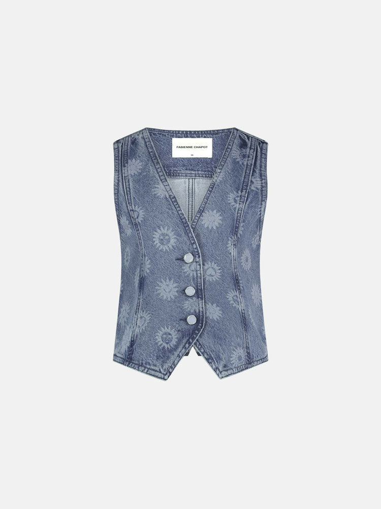 Fabienne Chapot Gigi Denim Waistcoat Mid Blue