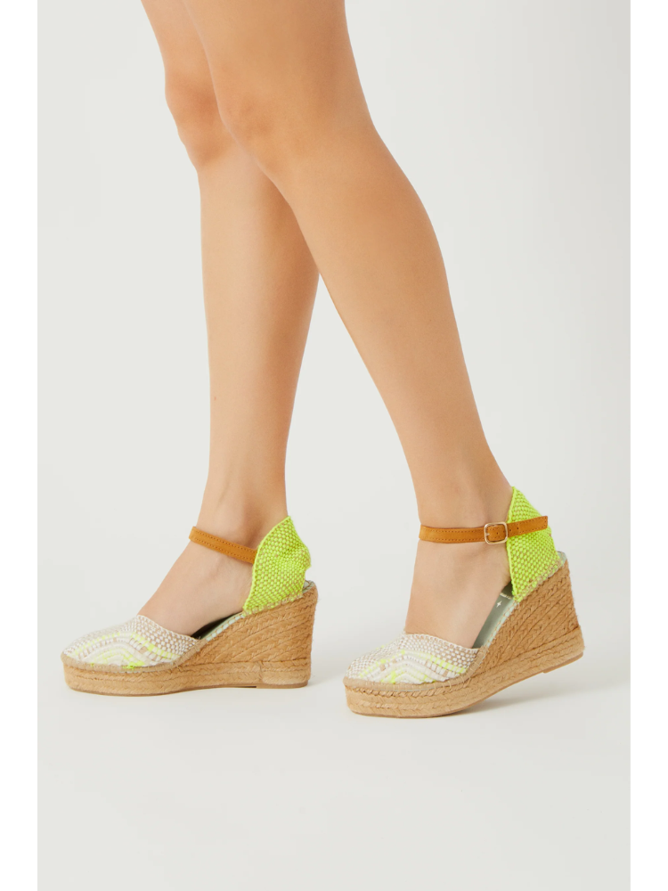 Star Love Carinae Closed Toe Espadrille Wedges Yellow