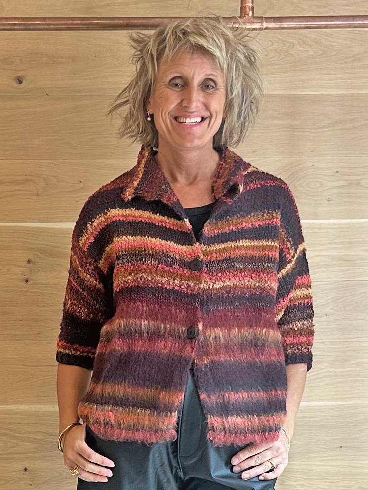 Floor Cardigan with 3/4 Sleeves Pomegranate