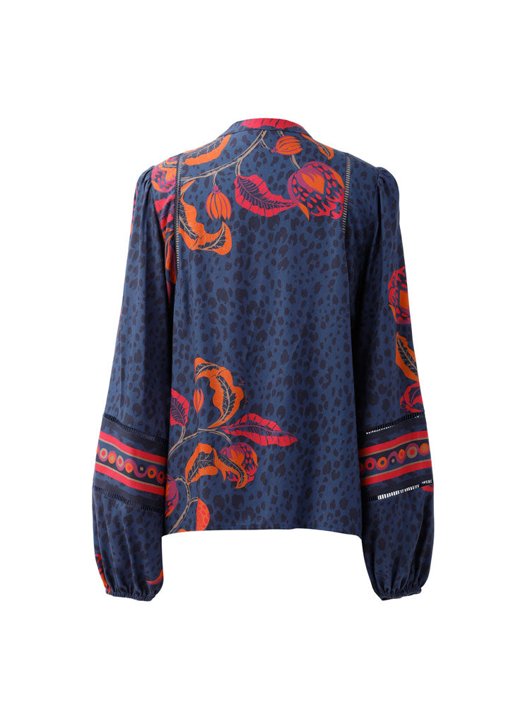 Emily Lovelock Martha Print Blouse Navy
