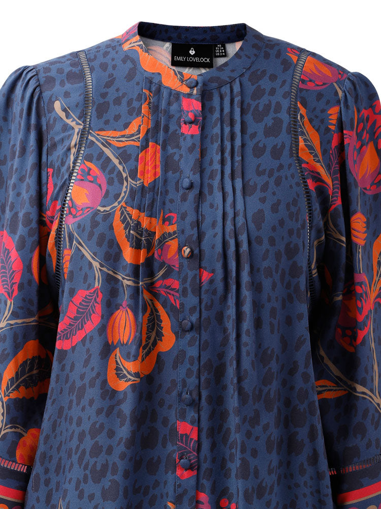 Emily Lovelock Martha Print Blouse Navy