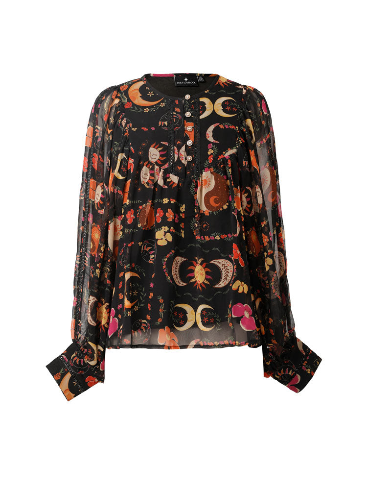 Emily Lovelock Bertha Print Blouse Black