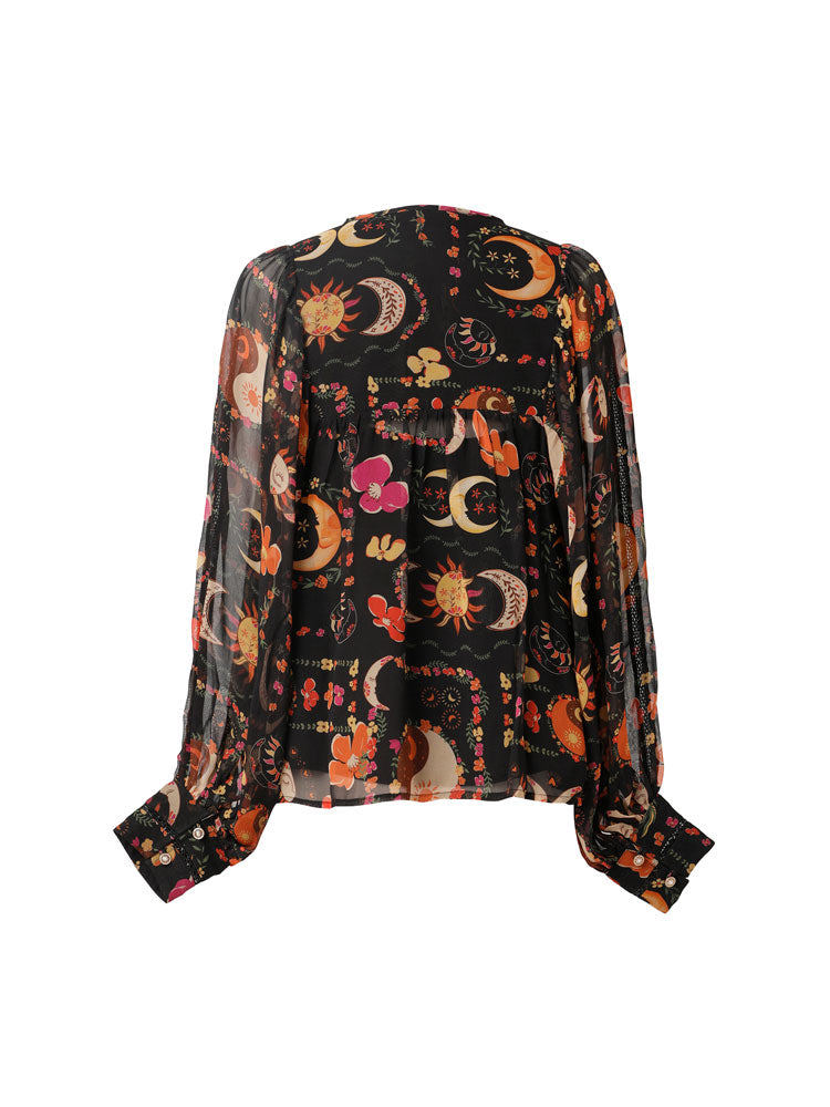 Emily Lovelock Bertha Print Blouse Black