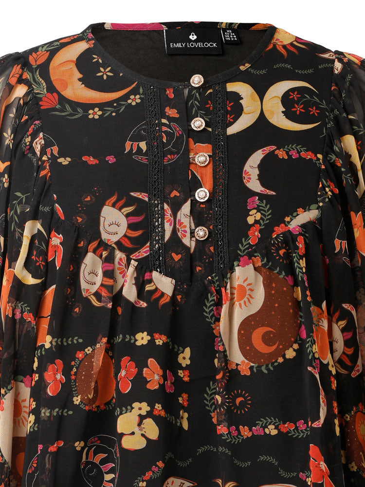 Emily Lovelock Bertha Print Blouse Black