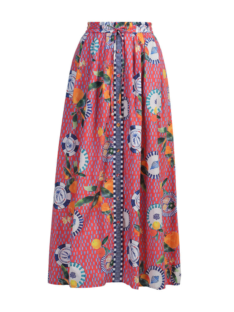 Emily Lovelock Bernie Skirt Red Print