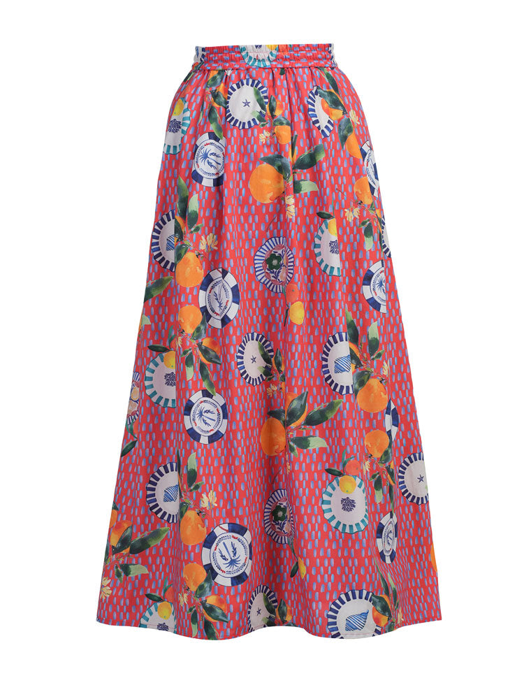Emily Lovelock Bernie Skirt Red Print