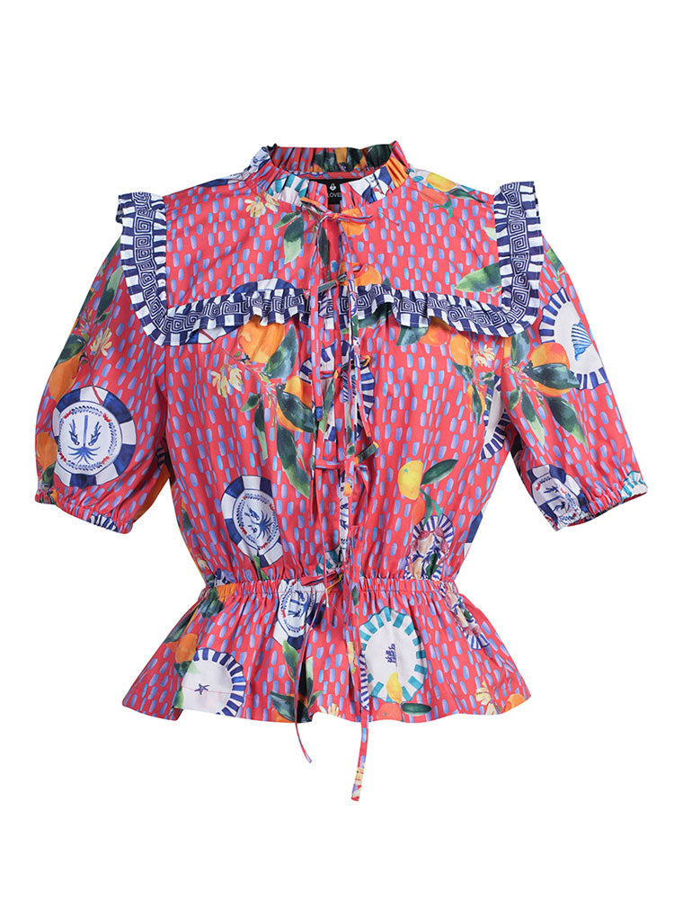 Emily Lovelock Freya Blouse Red Print