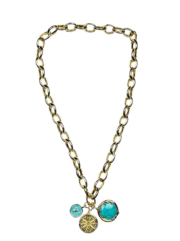 Ashiana Elise Turquoise Charm Necklace Gold