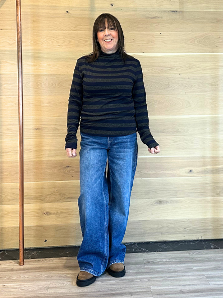 Emme Marella Food Striped Roll Neck Navy & Grey