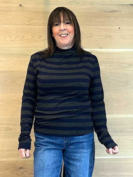 Emme Marella Food Striped Roll Neck Navy & Grey