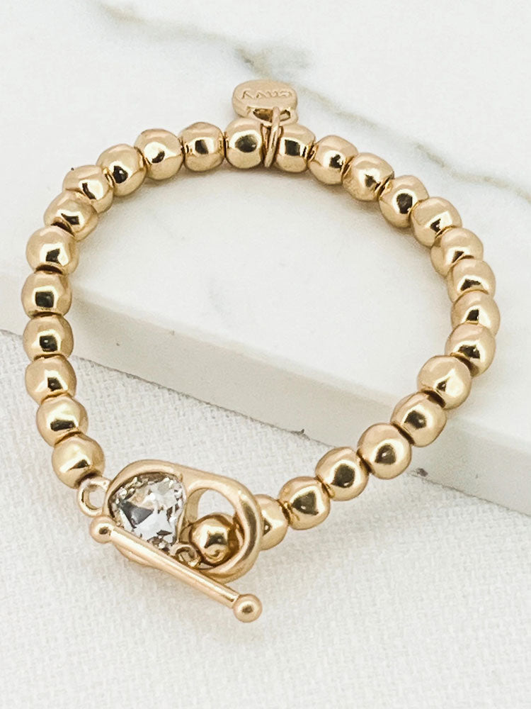 Envy Gold Beaded Bracelet with Heart T-Bar Clasp