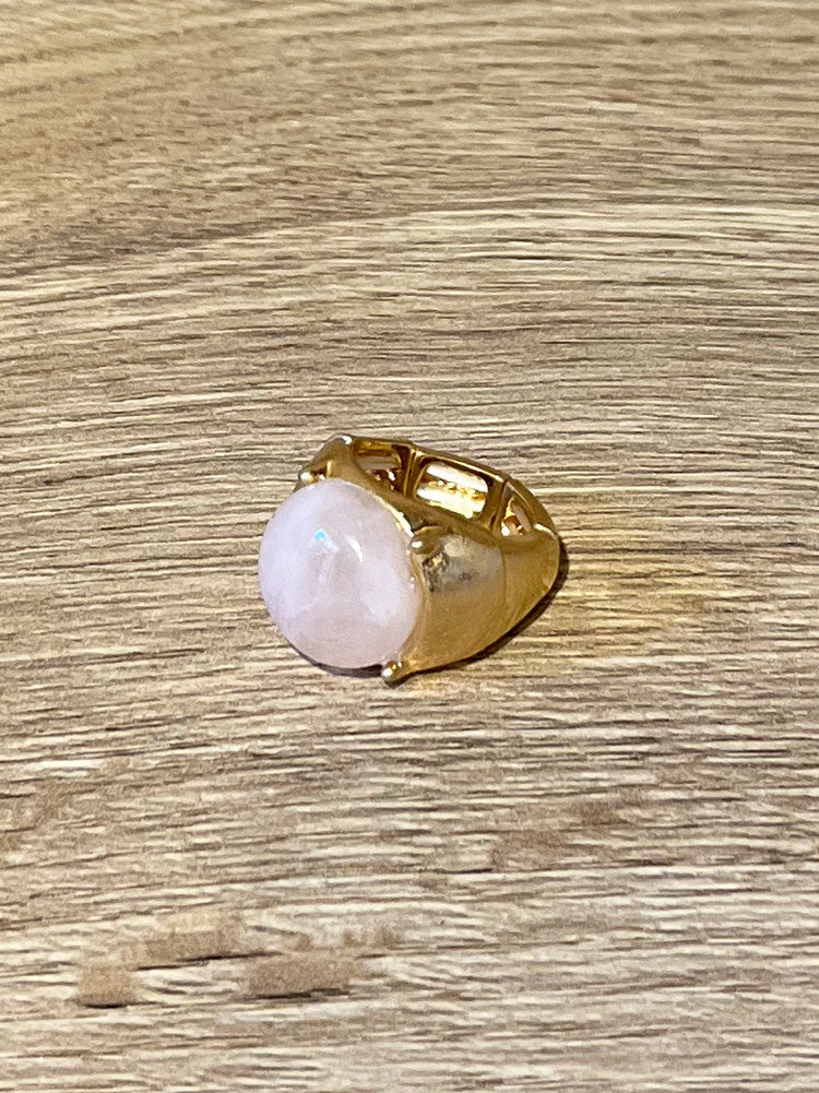 Envy Elasticated Gold Ring with Pale Pink Stone