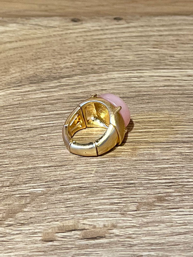 Envy Elasticated Gold Ring with Pink Stone
