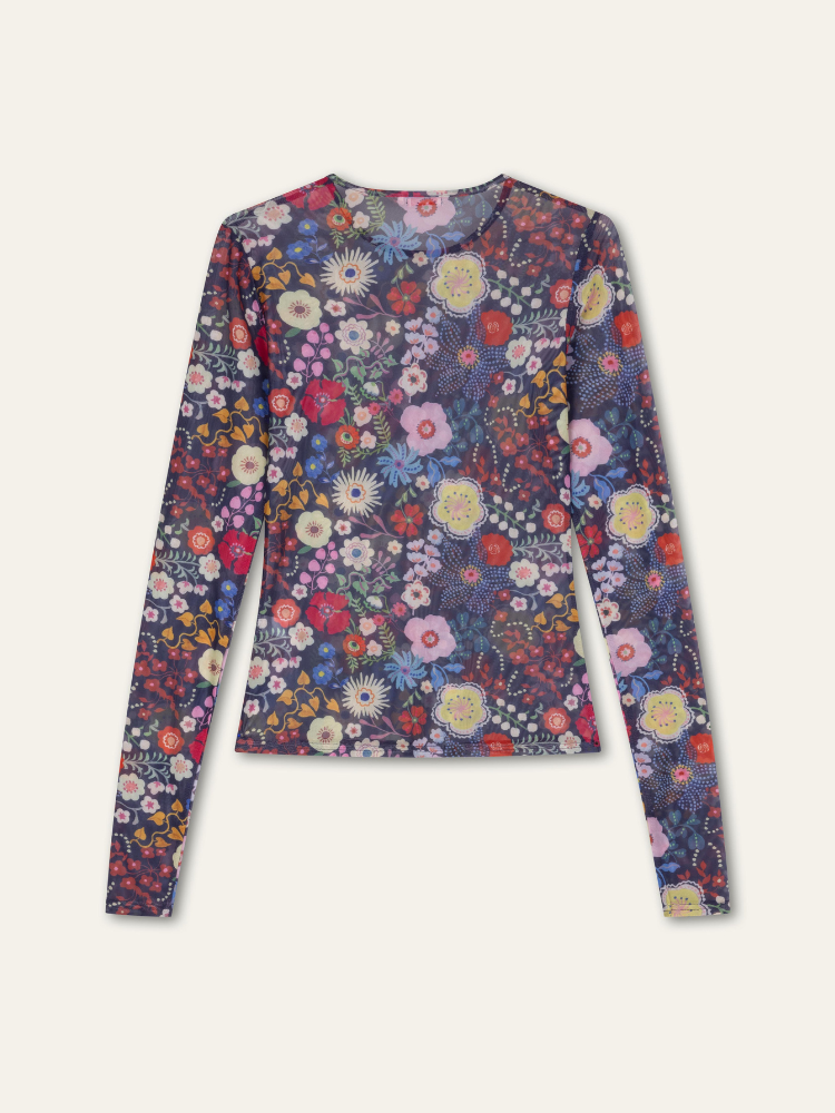 Oilily Tomorrow Jersey Long Sleeve Mesh Top Blue