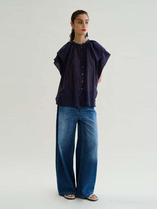 Floor Ruffle Shirt Navy