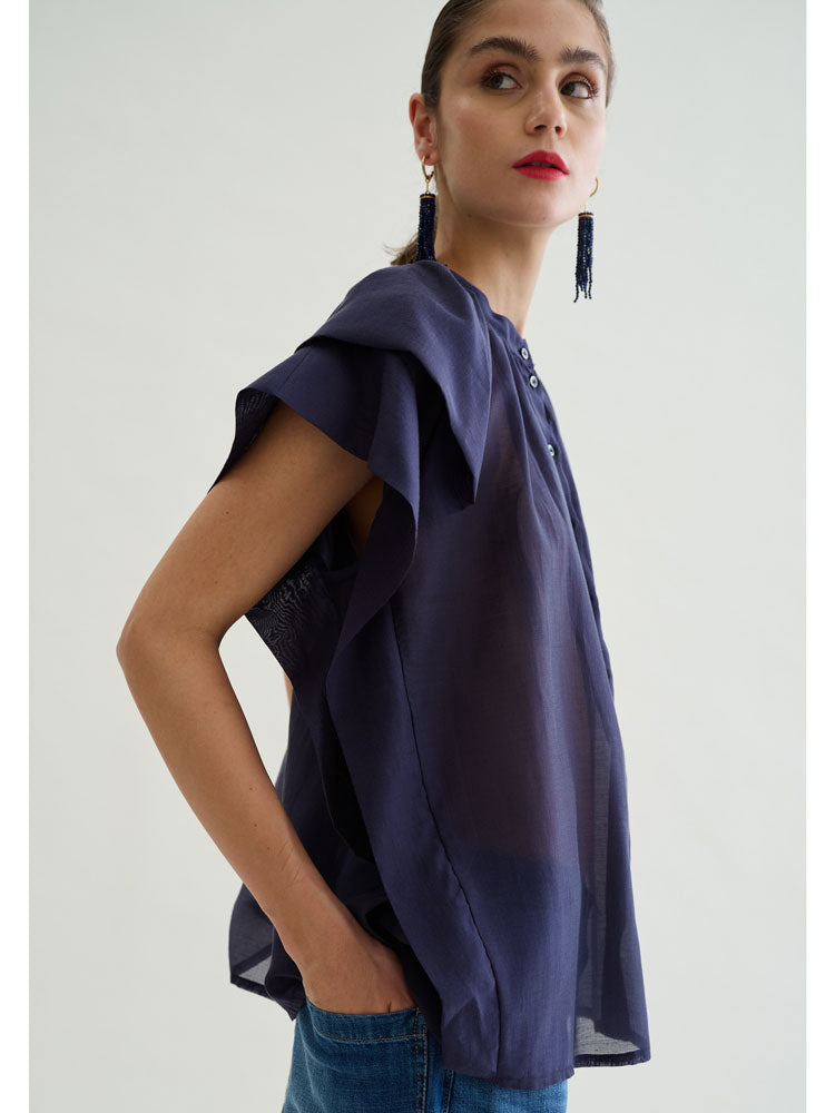 Floor Ruffle Shirt Navy